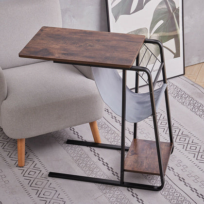 C-Shaped End Table Sofa Side Coffee Table Industrial Laptop Desk With Storage