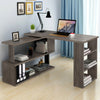 L-shaped Computer Desk Corner PC Table Workstation Home Office Shelves Rotatable