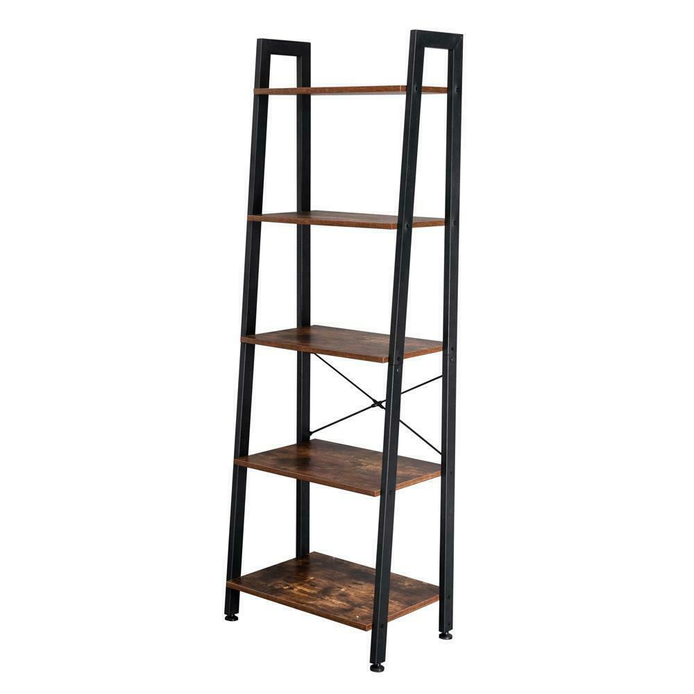 5-Tier Ladder Shelf Bookcase Bookshelf Plant Flower Stand Storage Metal Frame