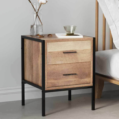 1/2 Drawer Metal Wood Bedside Table Cabinet Bedroom Furniture Storage Nightstand