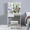 Dressing Table Stool Set w/LED Light Mirror Vanity Makeup Desk Stool Set White