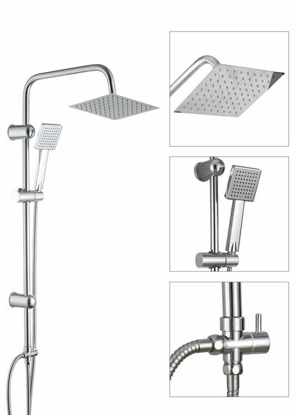 Adjustable Chrome Shower Slider Riser Rail Bar Kit Set Twin Head & Hose Holder