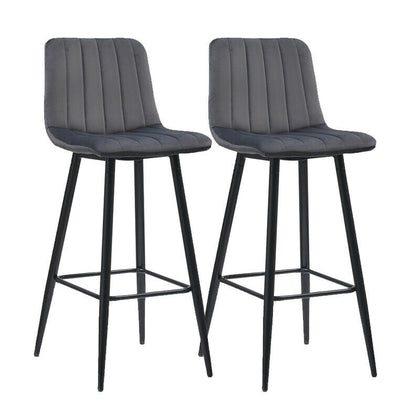2* Grey Velvet Bar Stools Breakfast Barstool Padded Kitchen Pub Chair 75 cm seat