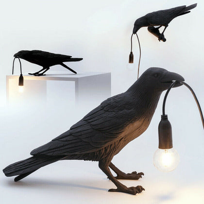 Bird Table Lamp Resin Crow Desk Lamps Bedroom Study Light Fixture Home Deco