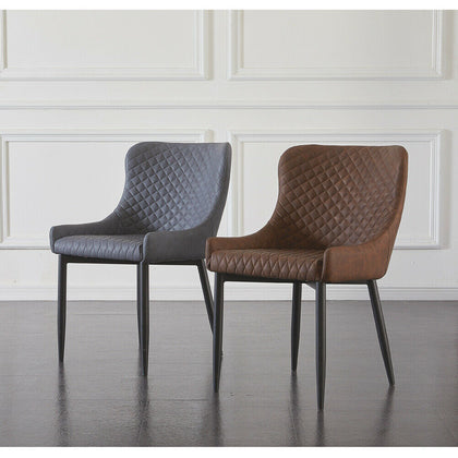 2 × Dining Chairs Velvet Faux Leather Chairs Brown / Grey Dining Room Restaurant
