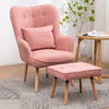 Fabric Armchair Sofa Buttoned High Back Upholstered with Foot Stool Accent Chair