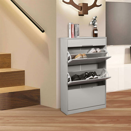 Grey Shoe Cupboard 3 Tier Pull Down Door 1 Drawer Storage Cabinet Shoe Tidy