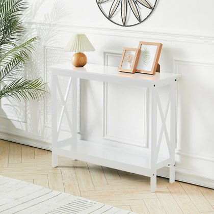 2 Tiers Console Table Shelf Sofa Side Hallway Side End Dressing Table Desk White
