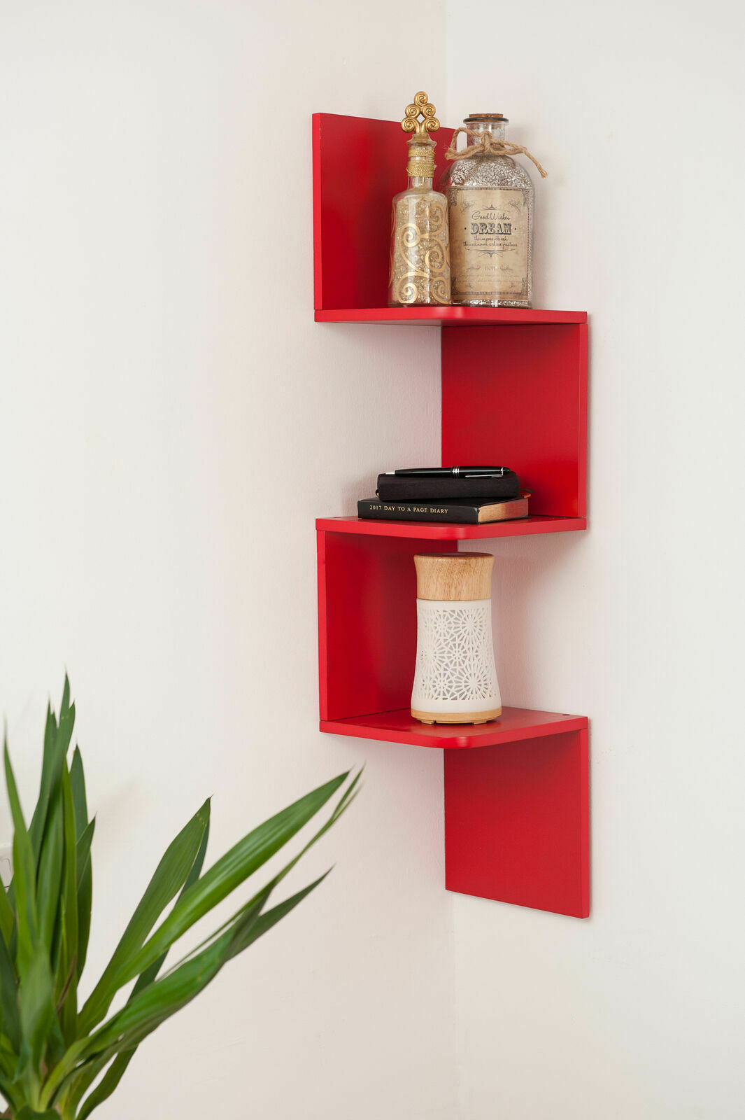 3/5 Tier Floating Wall Shelves Corner Shelf Storage Wood Display Bookcase Decor