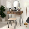 Vanity Makeup Dressing Table Wooden Cosmetic Table Stool Set W/ Light & Mirror