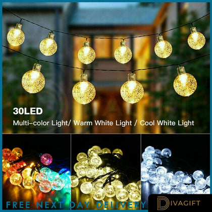 60 LED Retro Bulb String Lights Solar Powered Garden Outdoor Fairy Summer Lamp