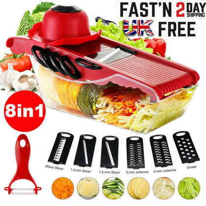 6 Blades Mandoline Slicer Vegetable Cutter Potato Onion Carrot Grater Chopper UK