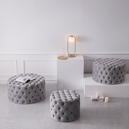 Velvet Chesterfield Footstool DEEP Button Pouffe Ottoman Foot Stool Coffee Table