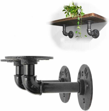 2/4Pcs Pipe Shelf Brackets Industrial Iron Rustic Wall Floating Shelves Supports