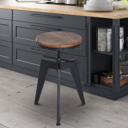 Bar stool Swivel Chair Industrial Wooden Top Adjustable Height Pine Wood Steel