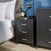 Bedside Table Black 3 Drawer Bedside Cabinet Night Stand Metal Runners