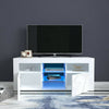 Modern White High Gloss Corner TV Unit Stand Cabinet LED Light W/ Storage Drawer