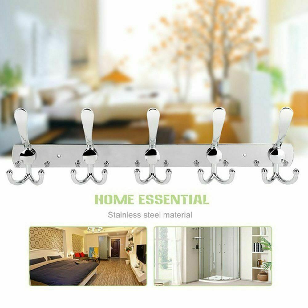 15 Hooks Coat Clothes Door Holder Rack Hook Wall Mounted Hanger Stainless Steel