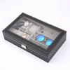 Mens 6-24 Grid Slots Watch Box Leather Display Glass Top Jewelry Storage Case UK