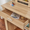 Modern Oak Dressing Table Jewelry Makeup Desk w/ Large Sliding Mirror & Drawer