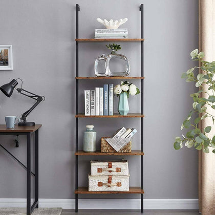 Industrial Ladder Shelving Unit 5 Tier Wall Leaning Bookcase Storage Display