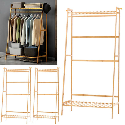 Wooden Clothes Rail Garment Dress Hanging Display Stand Shoe Rack Storage Shelf