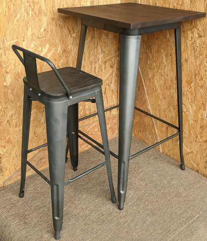 TOLIX TARNISHED METAL BAR STOOL TABLE SET WOOD SEAT RETRO BISTRO CAFE RESTAURANT