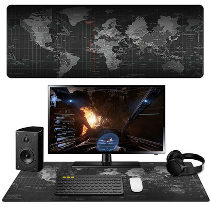 Extended Gaming Mouse Pad Large XXL World Map Desk Mat Computer Keyboard Black