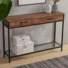 Rusitic Wooden Hallway Console Table With Storage Drawers Glass Shelf Metal Legs