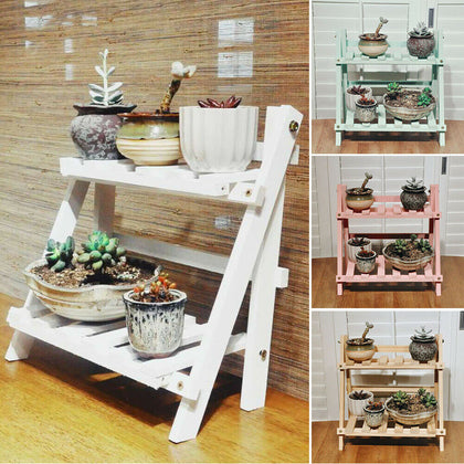 2 Tier Flower Plant Pot Stand Folding Display Ladder Shelf Garden Storage Rack