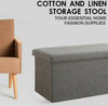 Ottoman storage box with Linen fabric cover double size Pouffe Natural Taupe