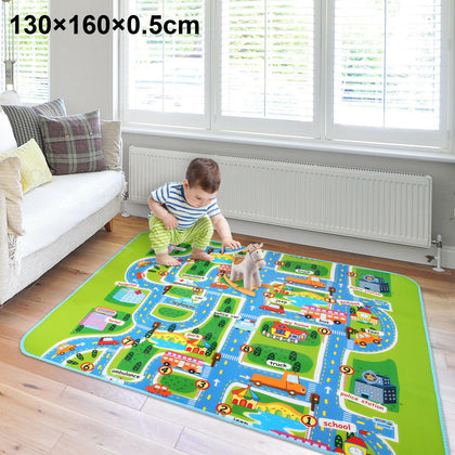 Children's Road Map Kids Play Mat Race Car Rug Runner Nursery Home 130x160cm UK