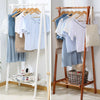 Floor Stand Garment Rail Wooden Clothes Hanging Display Rack With Shelf Bedroom