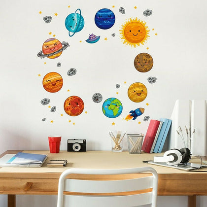5 Sheet Children Kid Bedroom Wall Planet Sun Space Solar System Sticker Decor