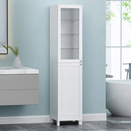 Modern White Tall Floor Cabinet Shelving Unit Narrow Bathroom Hallway Storage