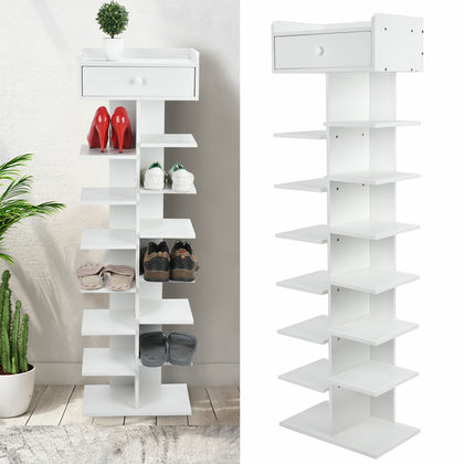 White Shoes Rack 8‑Layer Fish Bone Shoes Organizer Shelf Stand Home With Drawer
