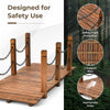 Wooden Garden Bridge Metal Chain Arc Footbridge Outdoor Pond Walkway Lawn Décor
