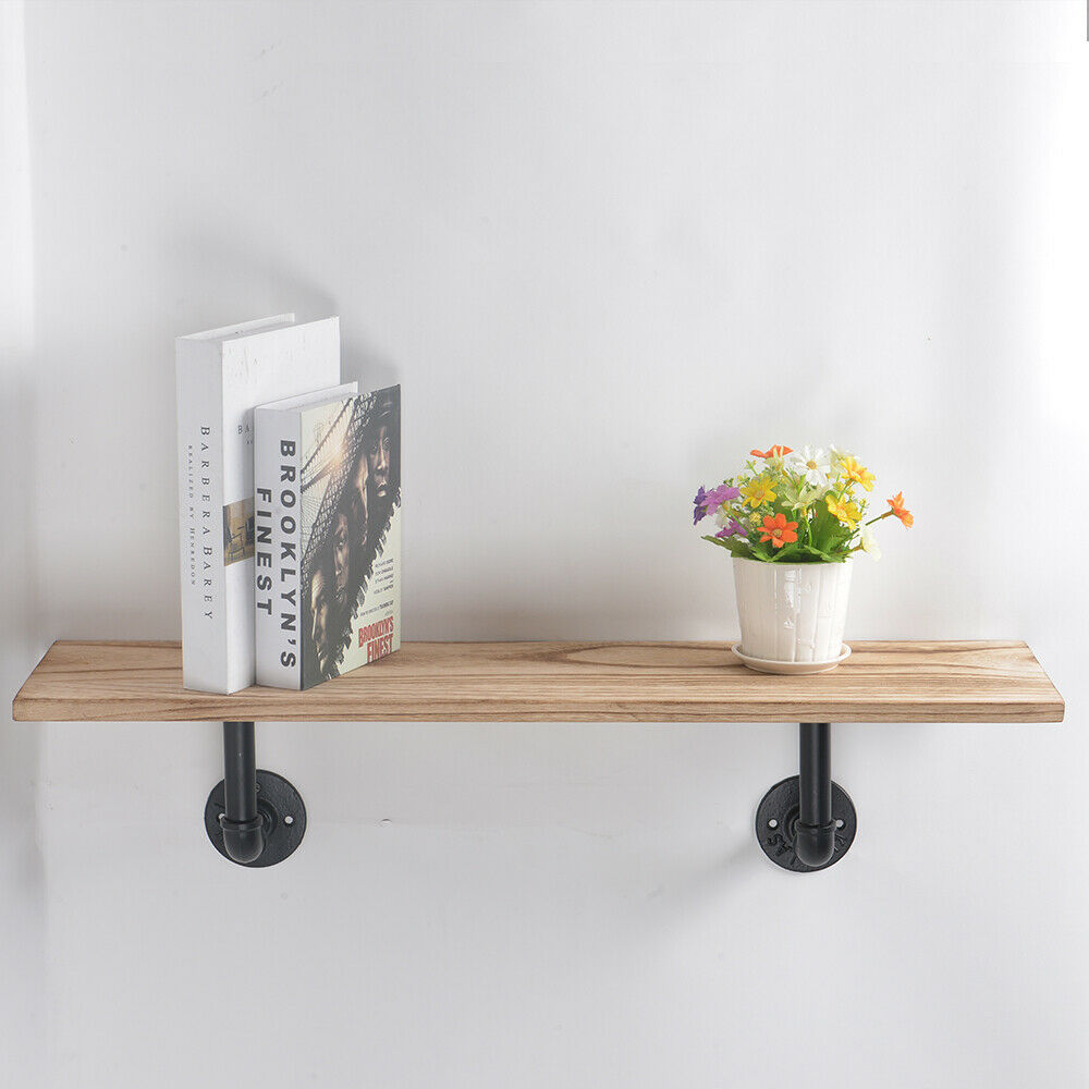 Shelving Unit Vintage Industrial Pipe Wooden Metal Wall Floating Shelf Storage
