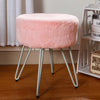 White Pink Shaggy Vanity Stool Dressing Table Chair Plush Makeup Ottoman Pouffe