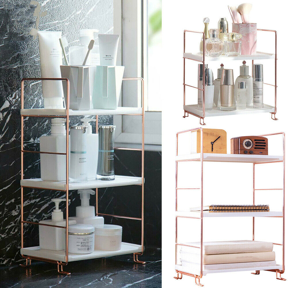 2/3 Tier Rose Gold Storage Holder Rack Shelf Organizer Shelving Countertop Units