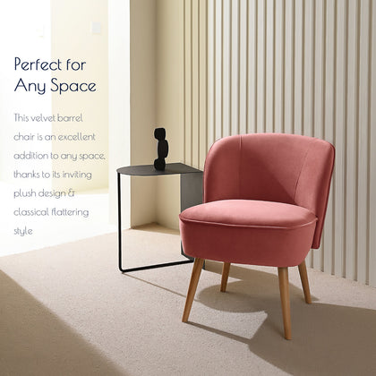 Velvet Accent Chair w Foam Padding Curved Back Wood Legs for Home & Office Pink