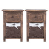 Set of 2 Wooden Bedside Tables NightStand Cabinet Storage Drawer Wicker Baskets