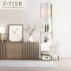 Shelf Floor Lamp with Shade Free Standing Light 3-Tier Open Shelf Storage White