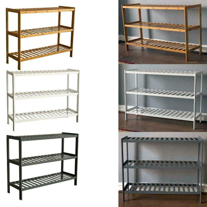 Faboer 3 TIER WOODEN NATURAL BAMBOO SHOE RACK ORGANISER STAND STORAGE SHELF UNIT