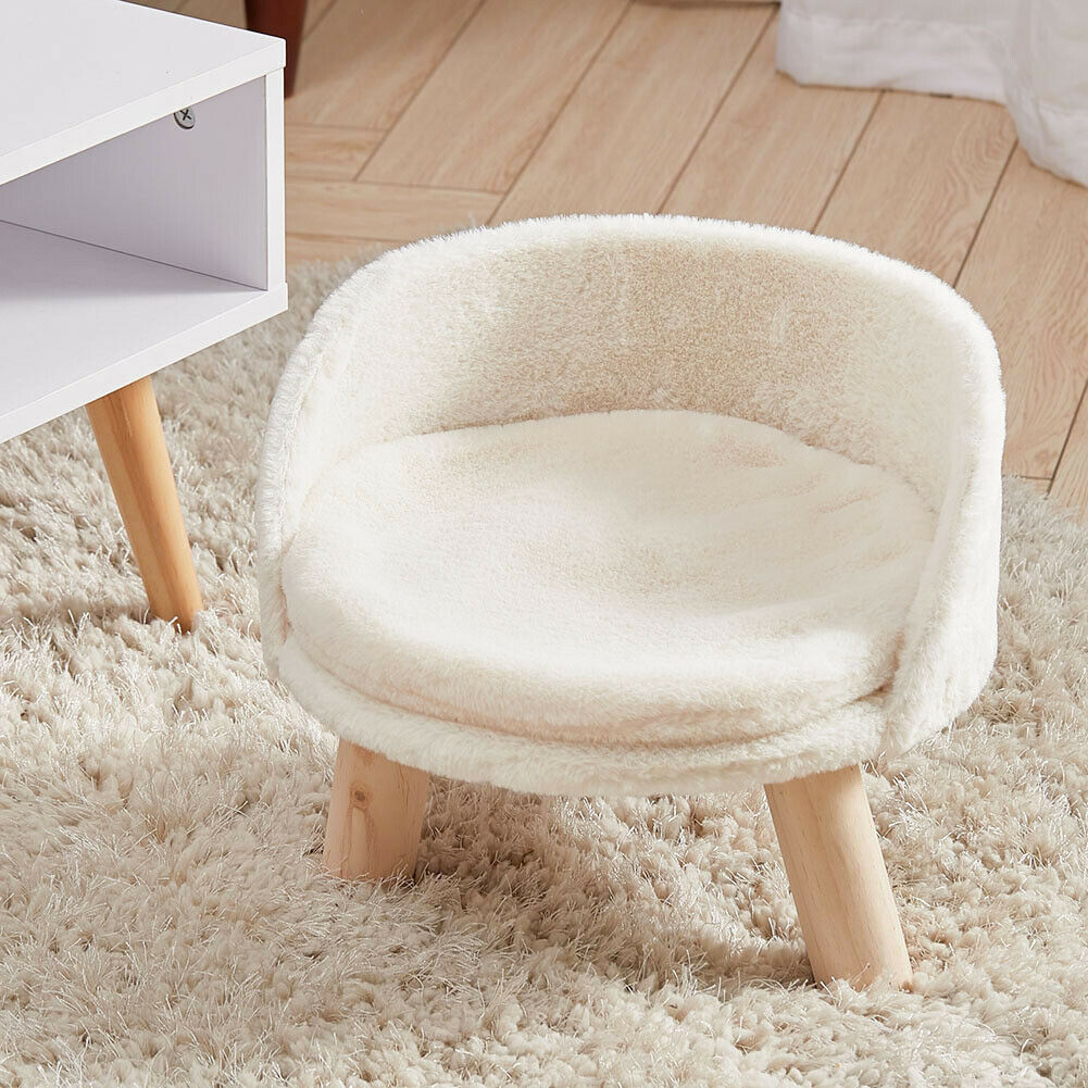 Plush Warm Cat Kitten Raised Bed Sofa Stool With Wooden Legs Sleeping Cushion