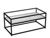 Glass Display Top Coffee Table with Steel Frame Reversible Wooden Storage Shelf