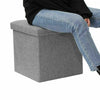 Grey Linen Folding Storage Ottoman Pouffe Seat Foot Stool Foldable Storage Stool