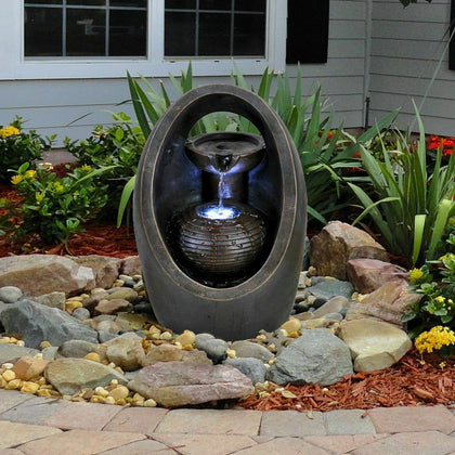 Indoor Outdoor Polyresin Water Fountain Feature LED Lights Oval Garden Statue