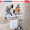 15.4" Wall Mount Kitchen Utensil Storage Rack Hooks Organizer Knife Holder Shelf