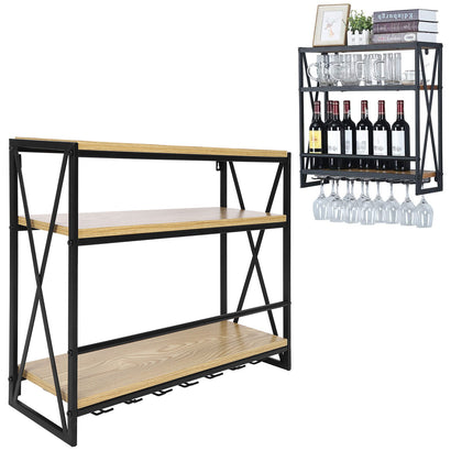 Vintage Wall Wine Rack Bottle Glass Holder Bar Home Display Shelf Display 60 cm